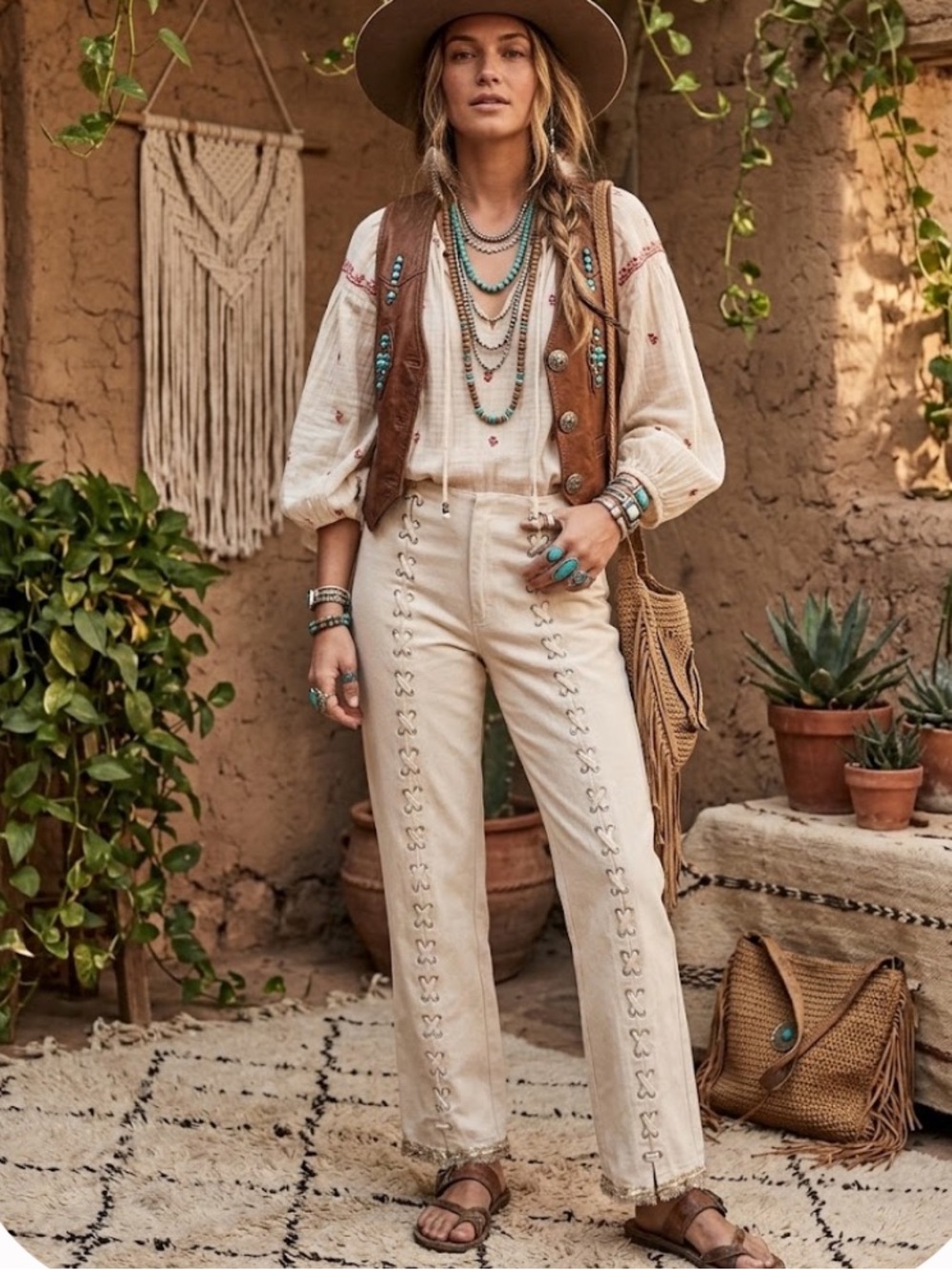 60. Emory Park Ivory Grommet Lace-Up Straight Leg Pants M